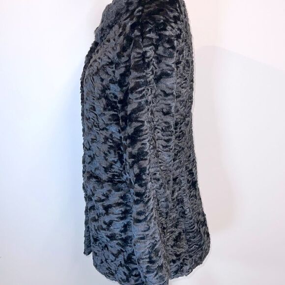 Eliza J Black Chic Faux Fur Snap Teddy Jacket Coat Floral Lined Womens Sz S - Picture 5 of 9